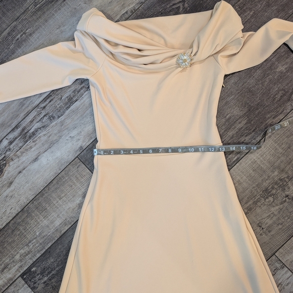 Nocturne Tan Long Sleeve Cowl Neck Gown Sz. S - Picture 8 of 9